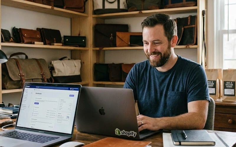 Customer shopping with AI assistant on laptop