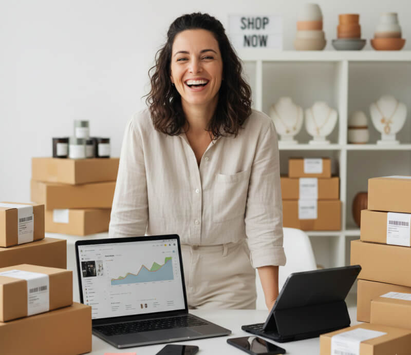 Store owner analyzing AI visibility results